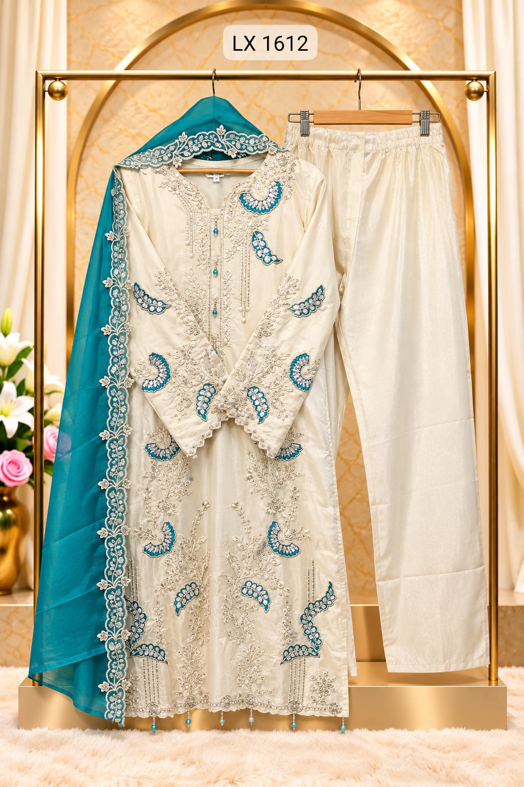 Pakistani Sequins Embroidered Dress With Dupatta LX 1612