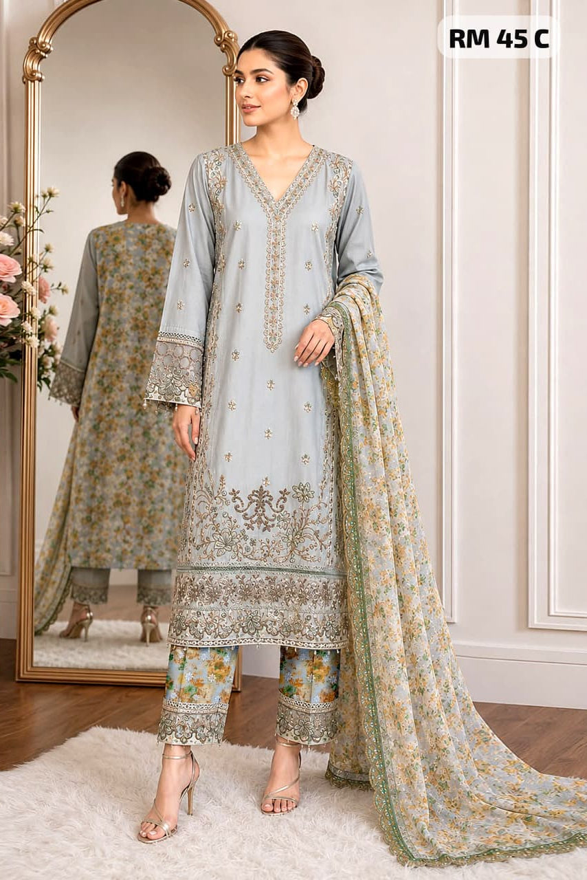 Al Amra Cambric Embroidered Ready-to-Wear Suit  RM 45 C
