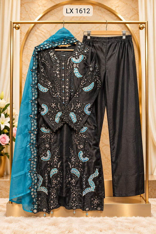 Pakistani Sequins Embroidered Dress With Dupatta LX 1612