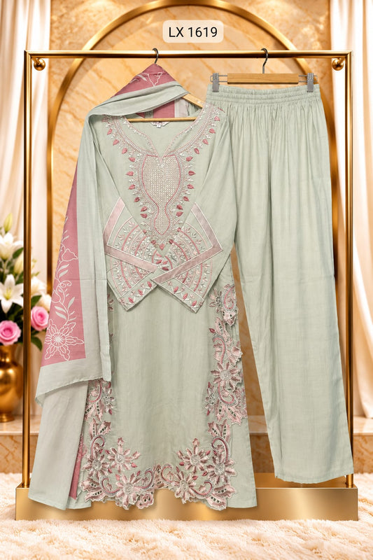 Pakistani Beautiful Embroidered Dress With Dupatta  LX 1619