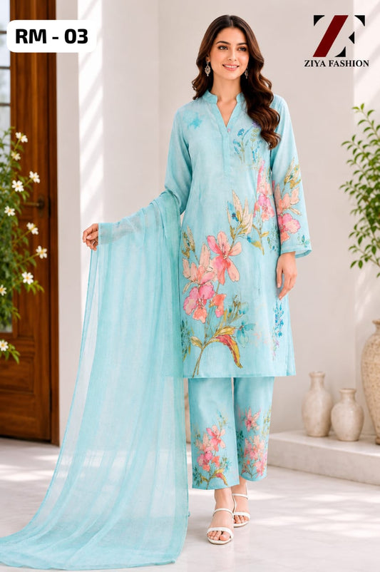 Pakistani Linen Digital Printed Cord Set with Dupatta RM03