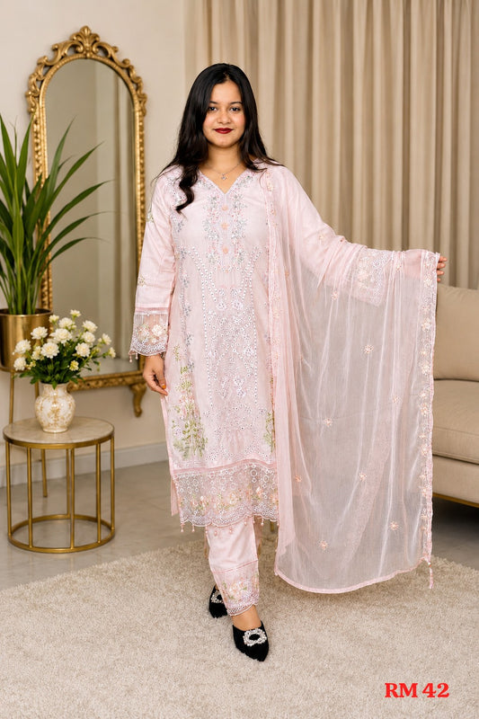 Pakistani Embroided Pc Cotton Readymade Suits RM 42