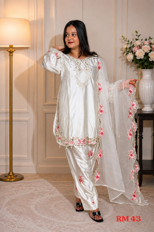 Pakistani Satin Silk Embroided Readymade Suits RM 43