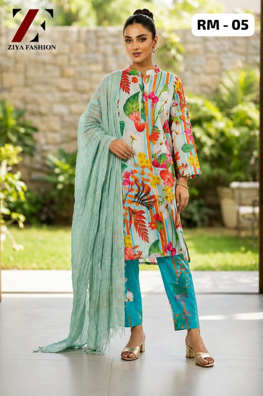 Pakistani Linen Digital Printed Cord Set with Dupatta RM05