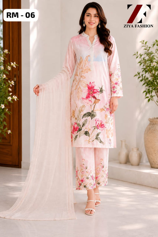 Pakistani Linen Digital Printed Cord Set with Dupatta RM06