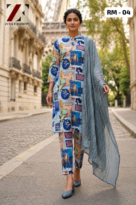 Pakistani Linen Digital Printed Cord Set with Dupatta RM04