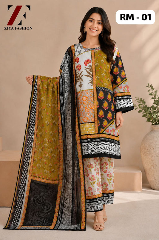 Pakistani Style Maslin Digital Printed Cord Set with Dupatta RM01