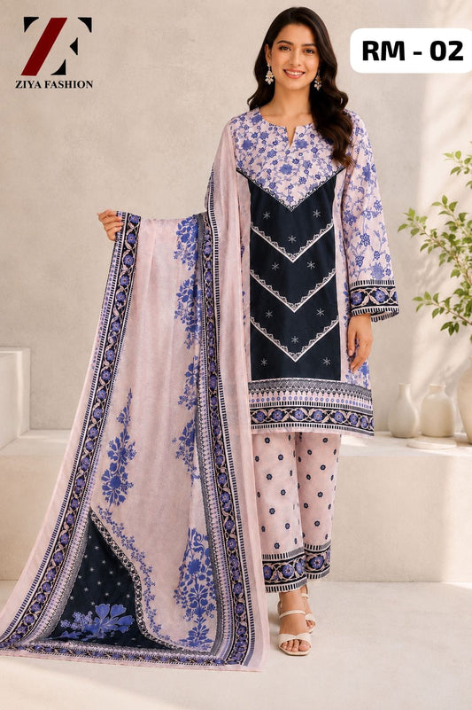 Pakistani Style Maslin Digital Printed Cord Set with Dupatta RM02