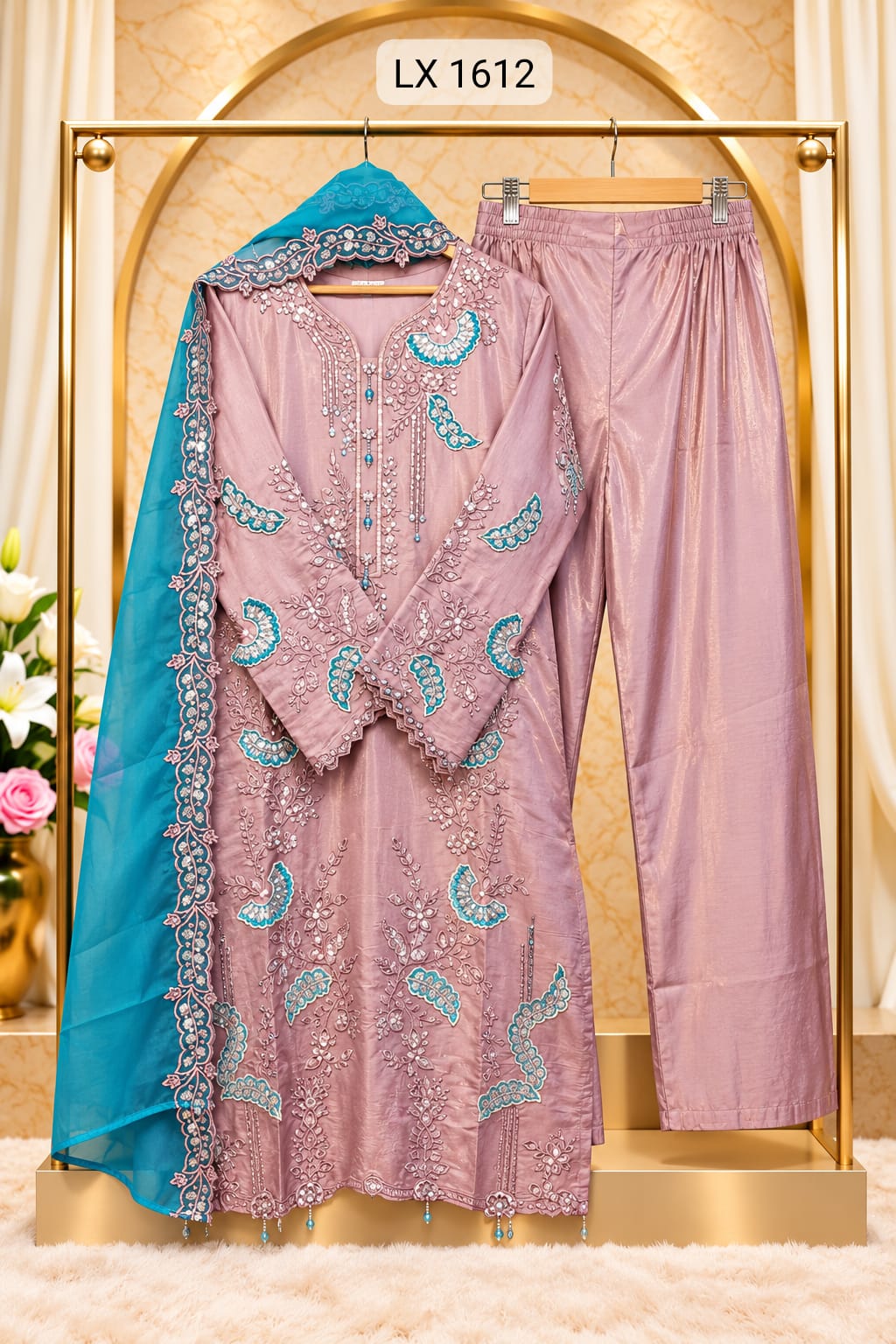 Pakistani Sequins Embroidered Dress With Dupatta LX 1612